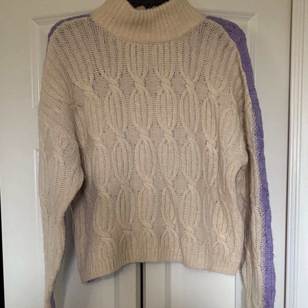 Vero Moda Cream and Purple Cable Knit Turtleneck Sweater